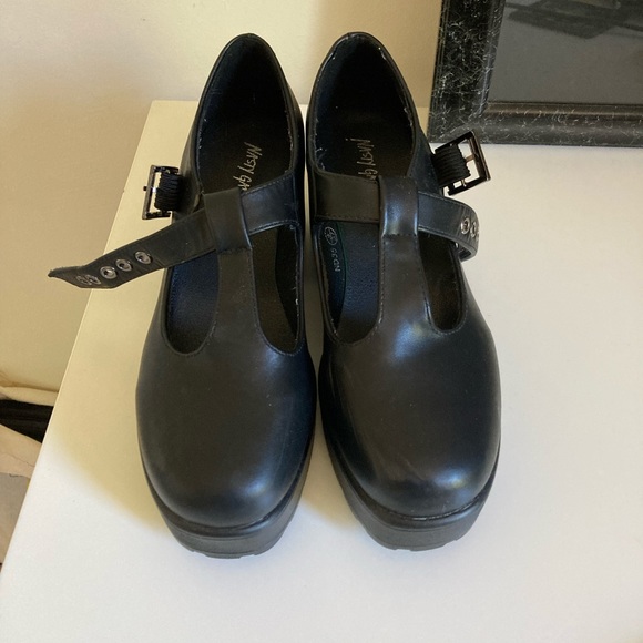 Platform Mary Jane Chunky Heels Black Size 6 - Picture 2 of 4